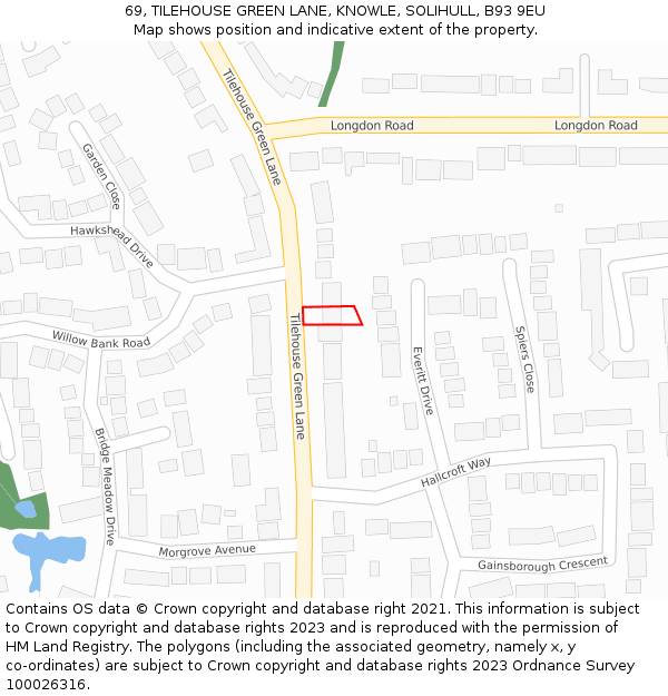 69, TILEHOUSE GREEN LANE, KNOWLE, SOLIHULL, B93 9EU: Location map and indicative extent of plot