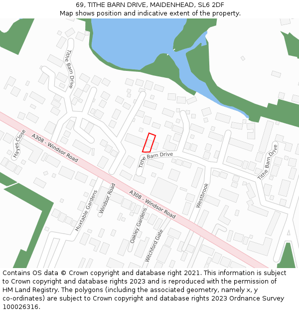 69, TITHE BARN DRIVE, MAIDENHEAD, SL6 2DF: Location map and indicative extent of plot