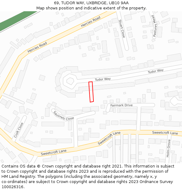 69, TUDOR WAY, UXBRIDGE, UB10 9AA: Location map and indicative extent of plot