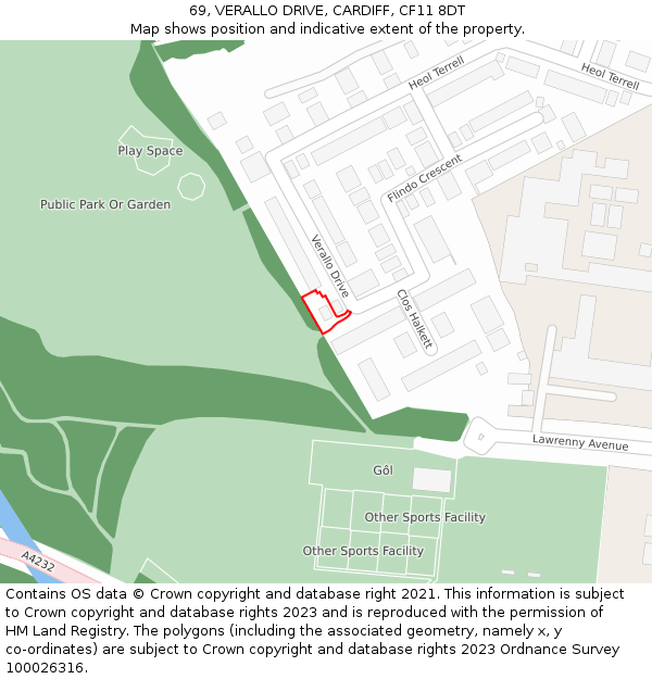 69, VERALLO DRIVE, CARDIFF, CF11 8DT: Location map and indicative extent of plot