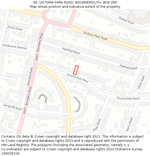 69, VICTORIA PARK ROAD, BOURNEMOUTH, BH9 2RD: Location map and indicative extent of plot