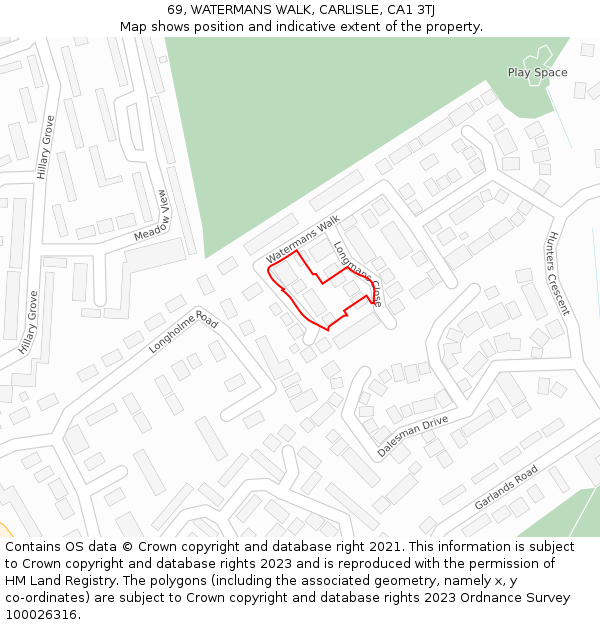 69, WATERMANS WALK, CARLISLE, CA1 3TJ: Location map and indicative extent of plot
