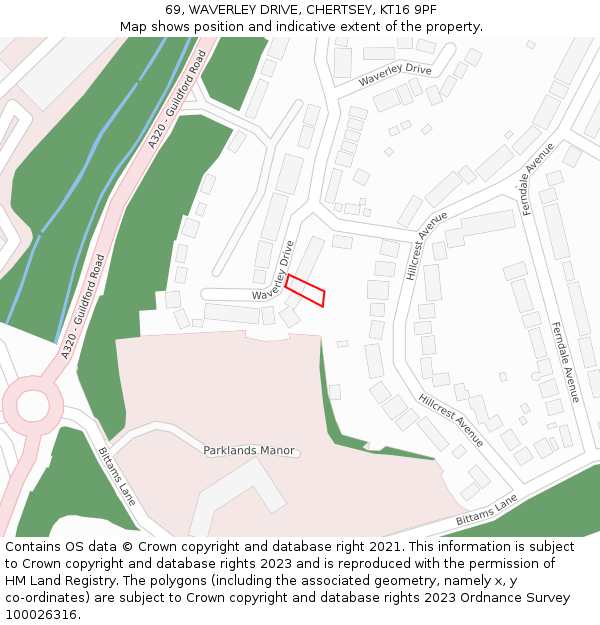 69, WAVERLEY DRIVE, CHERTSEY, KT16 9PF: Location map and indicative extent of plot