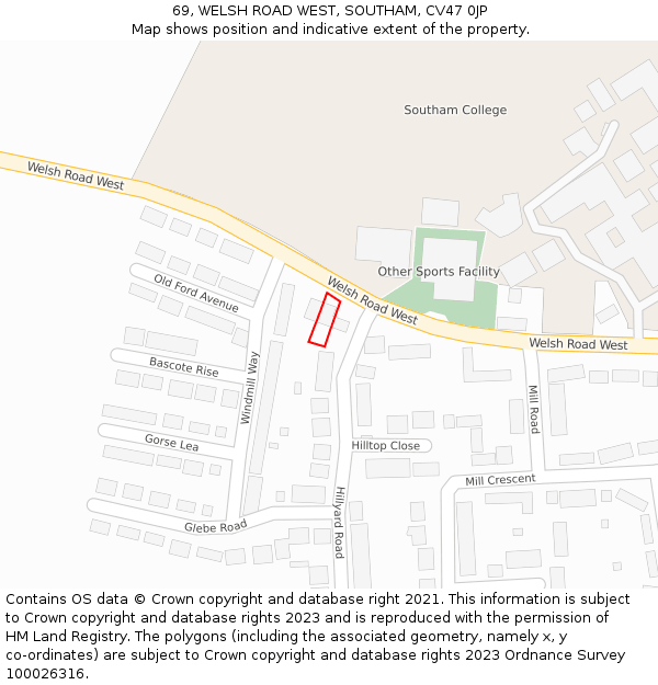 69, WELSH ROAD WEST, SOUTHAM, CV47 0JP: Location map and indicative extent of plot