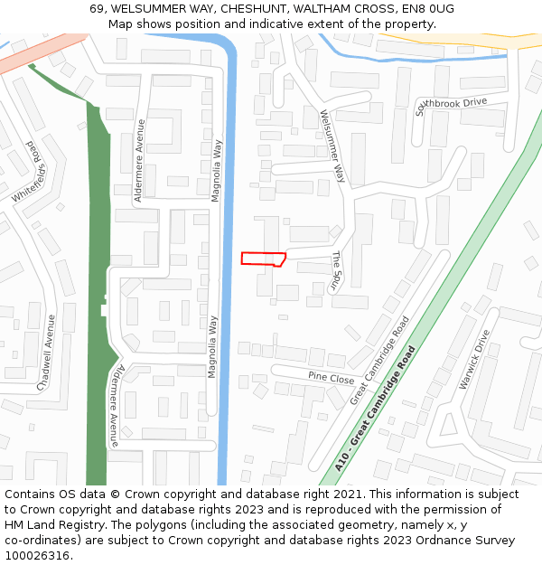 69, WELSUMMER WAY, CHESHUNT, WALTHAM CROSS, EN8 0UG: Location map and indicative extent of plot