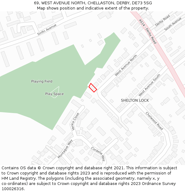 69, WEST AVENUE NORTH, CHELLASTON, DERBY, DE73 5SG: Location map and indicative extent of plot