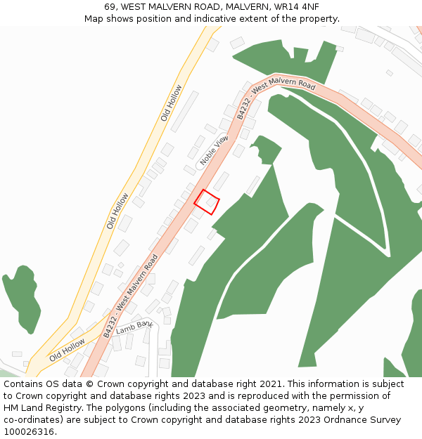 69, WEST MALVERN ROAD, MALVERN, WR14 4NF: Location map and indicative extent of plot