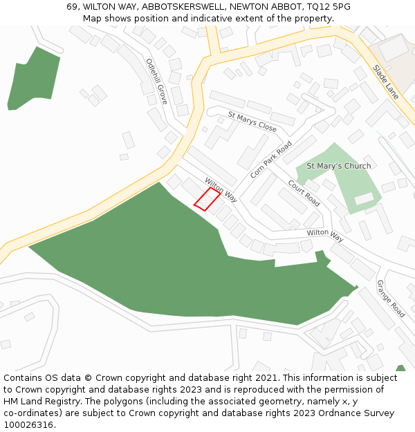 69, WILTON WAY, ABBOTSKERSWELL, NEWTON ABBOT, TQ12 5PG: Location map and indicative extent of plot