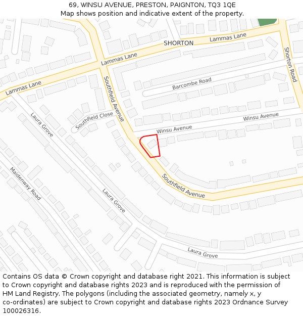 69, WINSU AVENUE, PRESTON, PAIGNTON, TQ3 1QE: Location map and indicative extent of plot