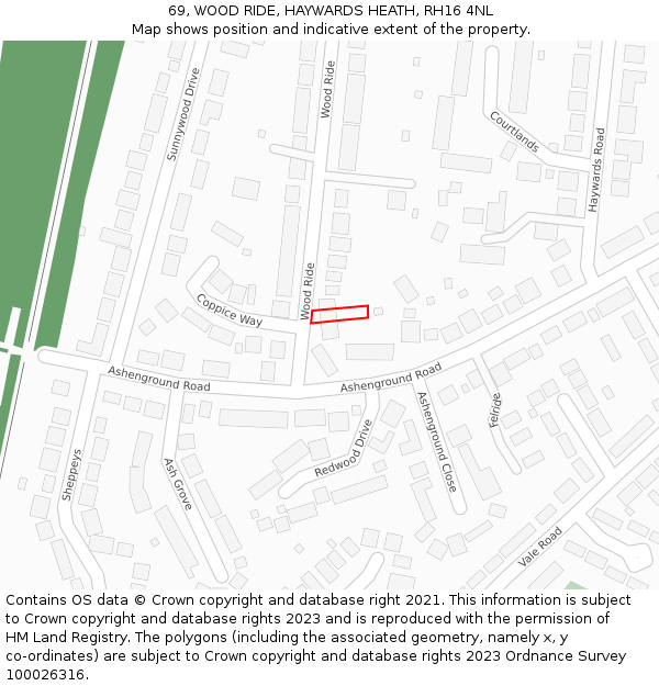 69, WOOD RIDE, HAYWARDS HEATH, RH16 4NL: Location map and indicative extent of plot