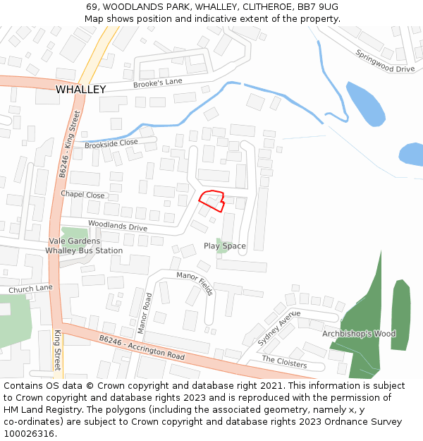 69, WOODLANDS PARK, WHALLEY, CLITHEROE, BB7 9UG: Location map and indicative extent of plot