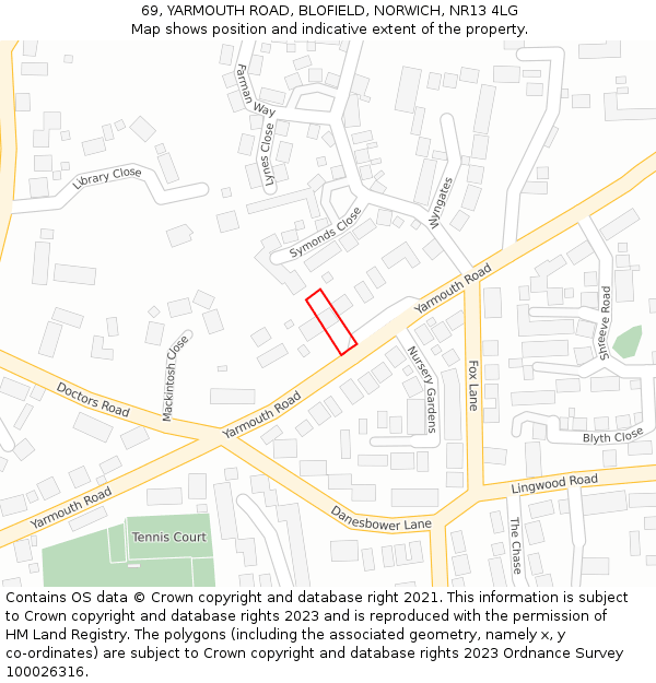 69, YARMOUTH ROAD, BLOFIELD, NORWICH, NR13 4LG: Location map and indicative extent of plot