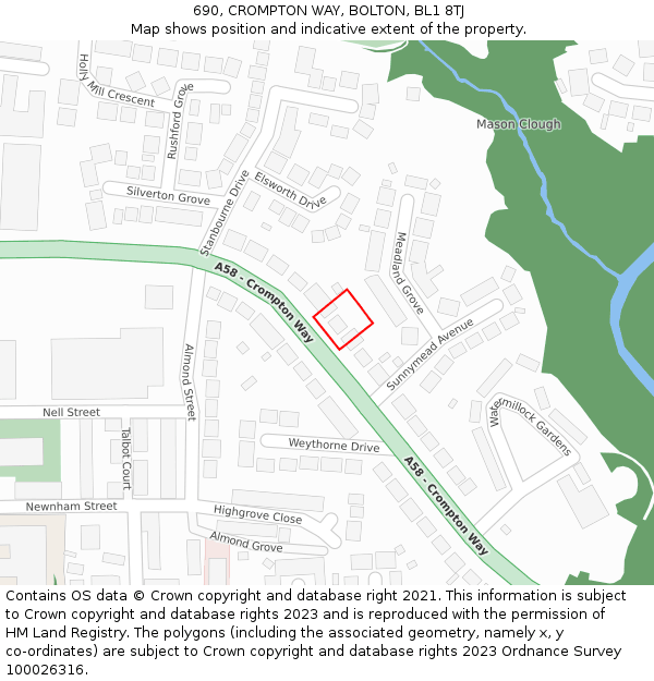 690, CROMPTON WAY, BOLTON, BL1 8TJ: Location map and indicative extent of plot