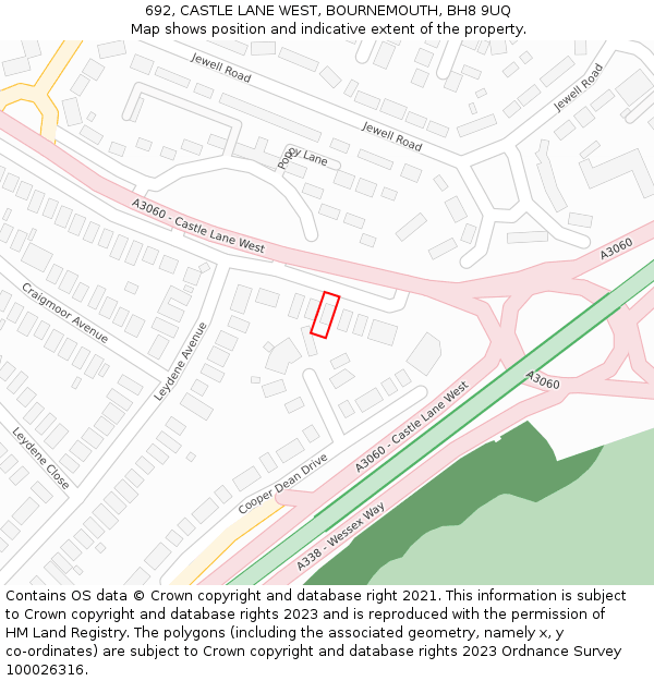 692, CASTLE LANE WEST, BOURNEMOUTH, BH8 9UQ: Location map and indicative extent of plot