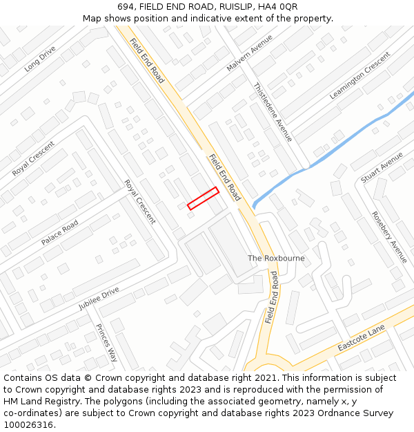 694, FIELD END ROAD, RUISLIP, HA4 0QR: Location map and indicative extent of plot
