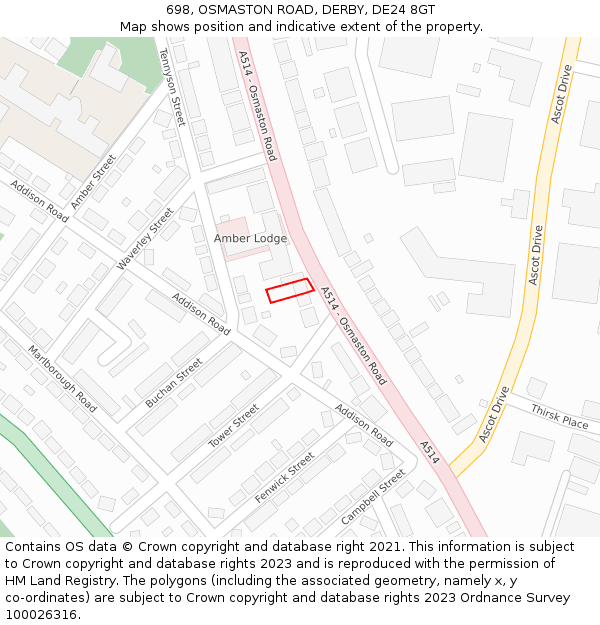 698, OSMASTON ROAD, DERBY, DE24 8GT: Location map and indicative extent of plot
