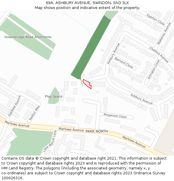 69A, ASHBURY AVENUE, SWINDON, SN3 3LX: Location map and indicative extent of plot