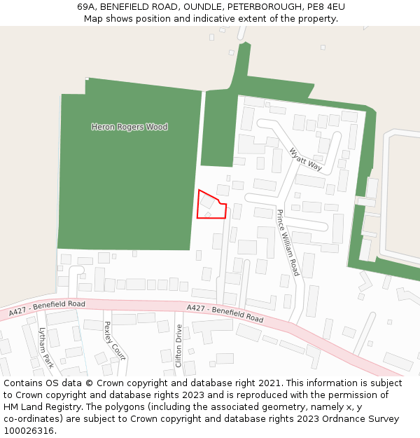 69A, BENEFIELD ROAD, OUNDLE, PETERBOROUGH, PE8 4EU: Location map and indicative extent of plot