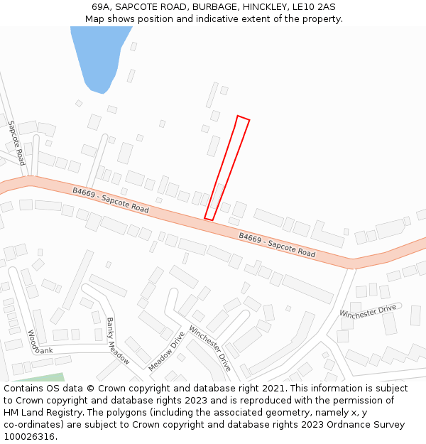 69A, SAPCOTE ROAD, BURBAGE, HINCKLEY, LE10 2AS: Location map and indicative extent of plot