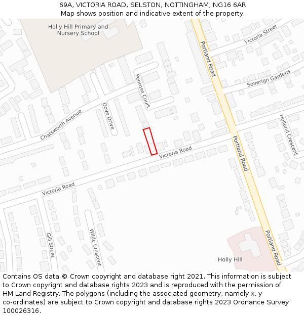 69A, VICTORIA ROAD, SELSTON, NOTTINGHAM, NG16 6AR: Location map and indicative extent of plot