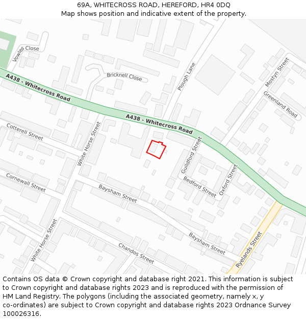 69A, WHITECROSS ROAD, HEREFORD, HR4 0DQ: Location map and indicative extent of plot