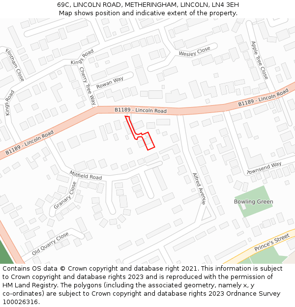 69C, LINCOLN ROAD, METHERINGHAM, LINCOLN, LN4 3EH: Location map and indicative extent of plot