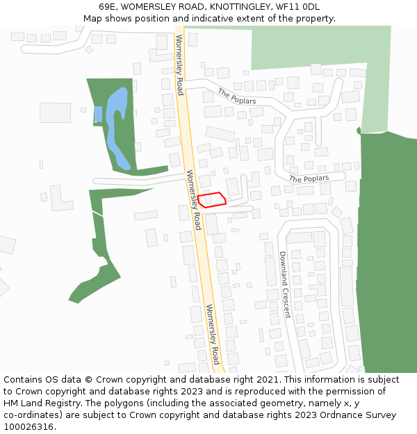 69E, WOMERSLEY ROAD, KNOTTINGLEY, WF11 0DL: Location map and indicative extent of plot