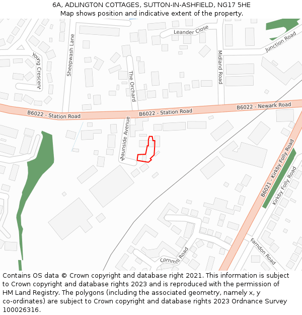 6A, ADLINGTON COTTAGES, SUTTON-IN-ASHFIELD, NG17 5HE: Location map and indicative extent of plot