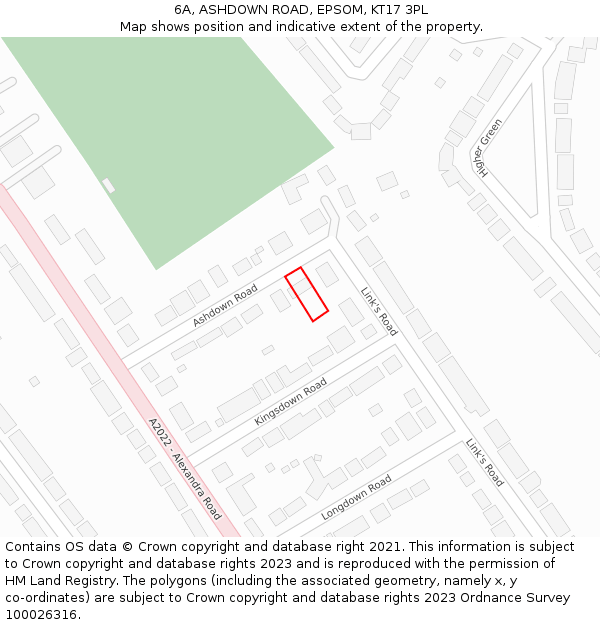 6A, ASHDOWN ROAD, EPSOM, KT17 3PL: Location map and indicative extent of plot