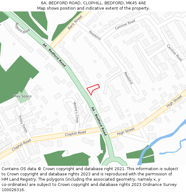 6A, BEDFORD ROAD, CLOPHILL, BEDFORD, MK45 4AE: Location map and indicative extent of plot