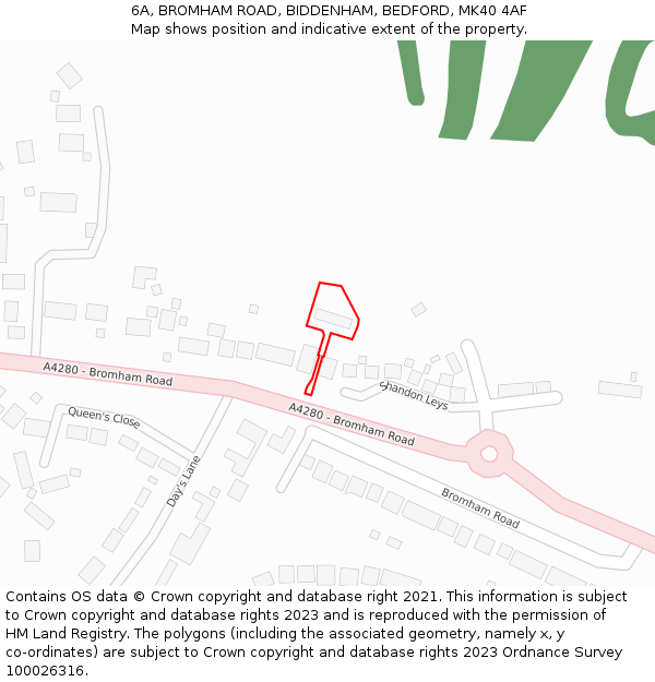 6A, BROMHAM ROAD, BIDDENHAM, BEDFORD, MK40 4AF: Location map and indicative extent of plot