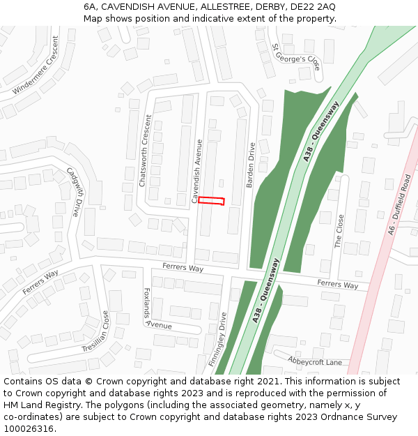 6A, CAVENDISH AVENUE, ALLESTREE, DERBY, DE22 2AQ: Location map and indicative extent of plot