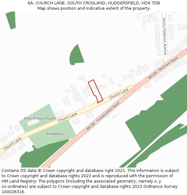 6A, CHURCH LANE, SOUTH CROSLAND, HUDDERSFIELD, HD4 7DB: Location map and indicative extent of plot