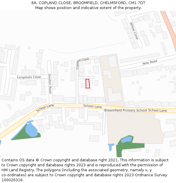 6A, COPLAND CLOSE, BROOMFIELD, CHELMSFORD, CM1 7DT: Location map and indicative extent of plot