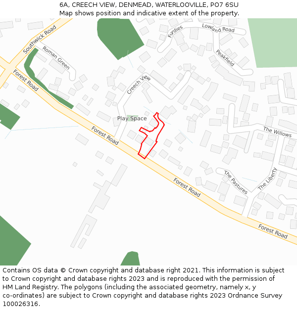 6A, CREECH VIEW, DENMEAD, WATERLOOVILLE, PO7 6SU: Location map and indicative extent of plot