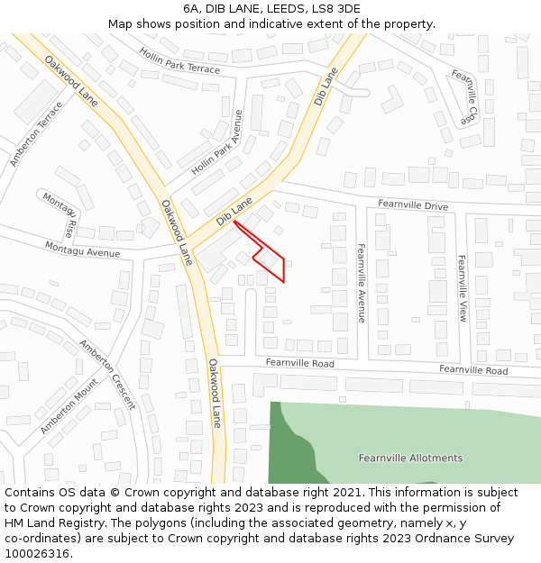6A, DIB LANE, LEEDS, LS8 3DE: Location map and indicative extent of plot