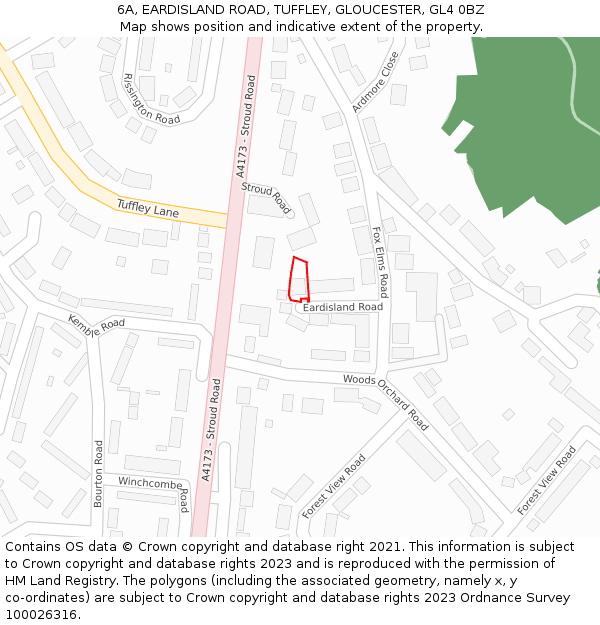 6A, EARDISLAND ROAD, TUFFLEY, GLOUCESTER, GL4 0BZ: Location map and indicative extent of plot