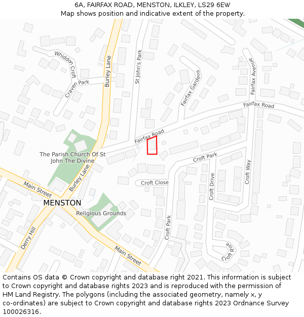 6A, FAIRFAX ROAD, MENSTON, ILKLEY, LS29 6EW: Location map and indicative extent of plot