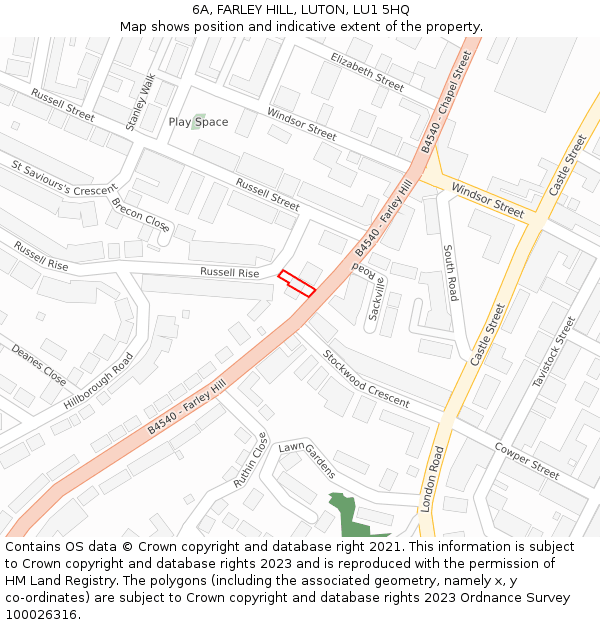 6A, FARLEY HILL, LUTON, LU1 5HQ: Location map and indicative extent of plot