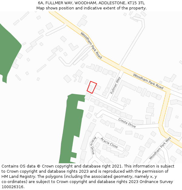 6A, FULLMER WAY, WOODHAM, ADDLESTONE, KT15 3TL: Location map and indicative extent of plot