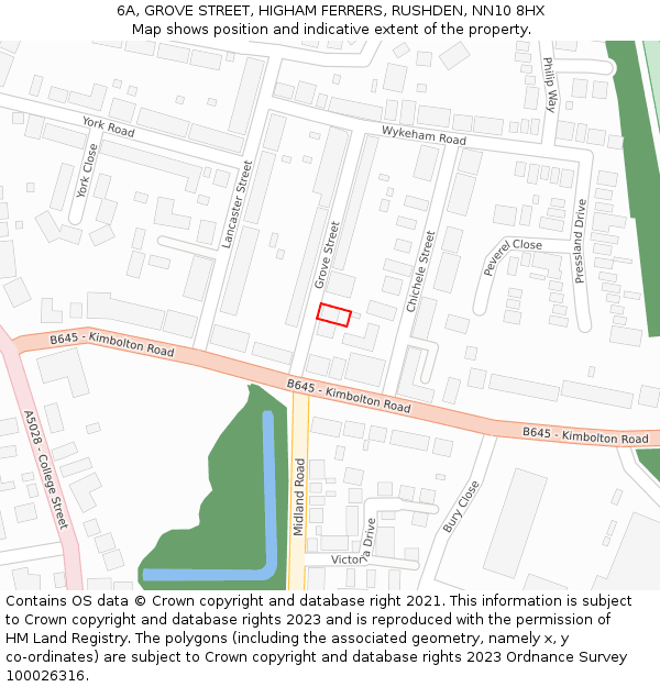 6A, GROVE STREET, HIGHAM FERRERS, RUSHDEN, NN10 8HX: Location map and indicative extent of plot