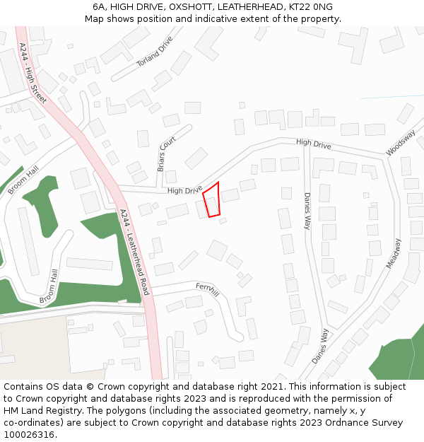 6A, HIGH DRIVE, OXSHOTT, LEATHERHEAD, KT22 0NG: Location map and indicative extent of plot