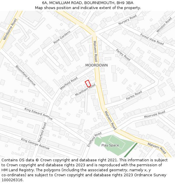 6A, MCWILLIAM ROAD, BOURNEMOUTH, BH9 3BA: Location map and indicative extent of plot