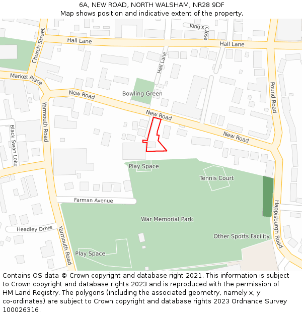 6A, NEW ROAD, NORTH WALSHAM, NR28 9DF: Location map and indicative extent of plot