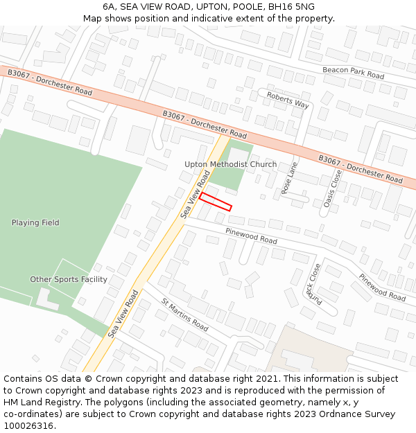 6A, SEA VIEW ROAD, UPTON, POOLE, BH16 5NG: Location map and indicative extent of plot
