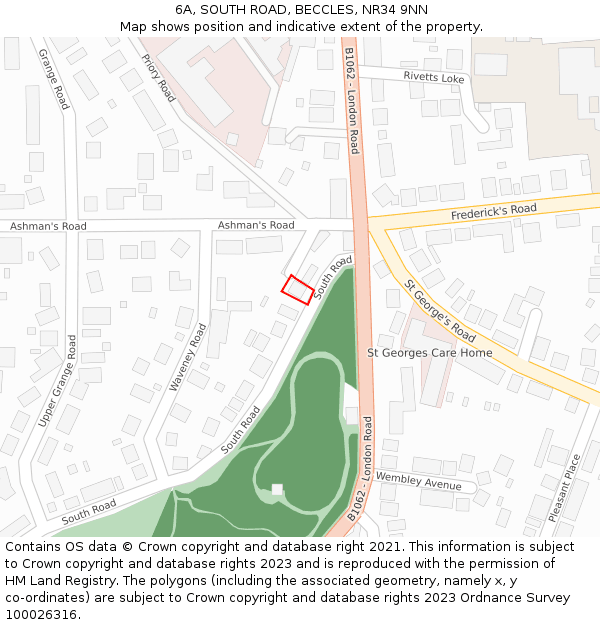 6A, SOUTH ROAD, BECCLES, NR34 9NN: Location map and indicative extent of plot