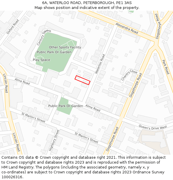 6A, WATERLOO ROAD, PETERBOROUGH, PE1 3AS: Location map and indicative extent of plot