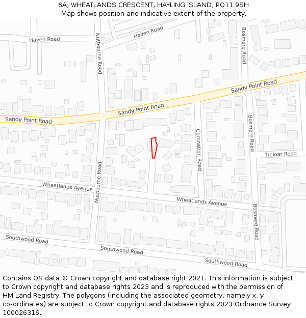 6A, WHEATLANDS CRESCENT, HAYLING ISLAND, PO11 9SH: Location map and indicative extent of plot