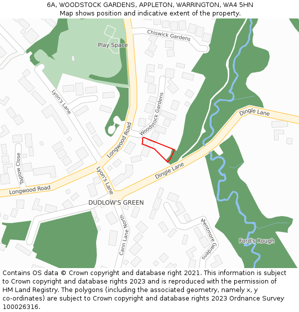 6A, WOODSTOCK GARDENS, APPLETON, WARRINGTON, WA4 5HN: Location map and indicative extent of plot