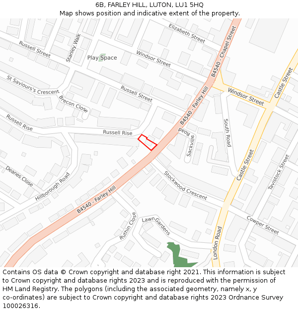 6B, FARLEY HILL, LUTON, LU1 5HQ: Location map and indicative extent of plot